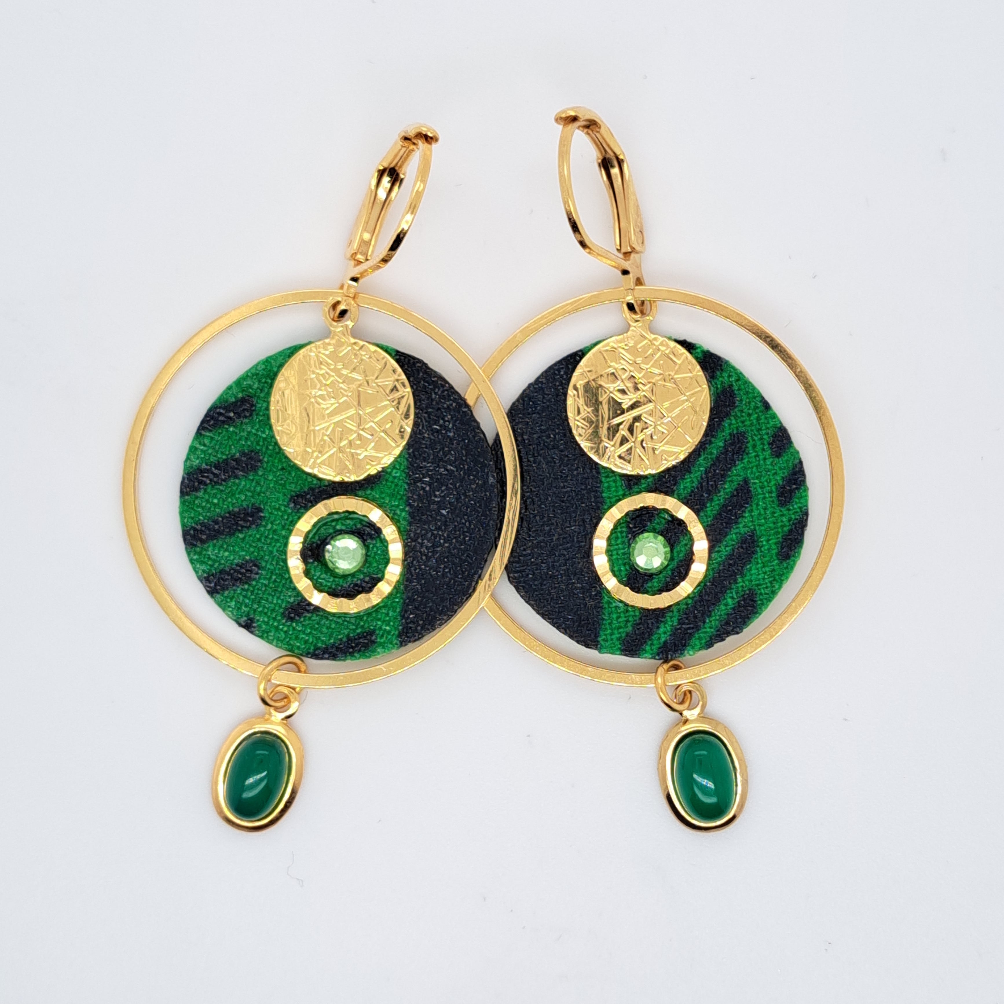 Vert Coba - Boucles d'oreilles créoles agate verte